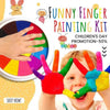 A child is painting their fingers with colorful paint in a fun finger painting kit.