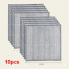 A stack of ten gray scratch-free microfiber cleaning cloths, rectangular in shape and measuring 20cm long.