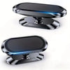 A sleek, black magnetic phone mount designed for a car dashboard, featuring a rotating mechanism and blue LED accents.