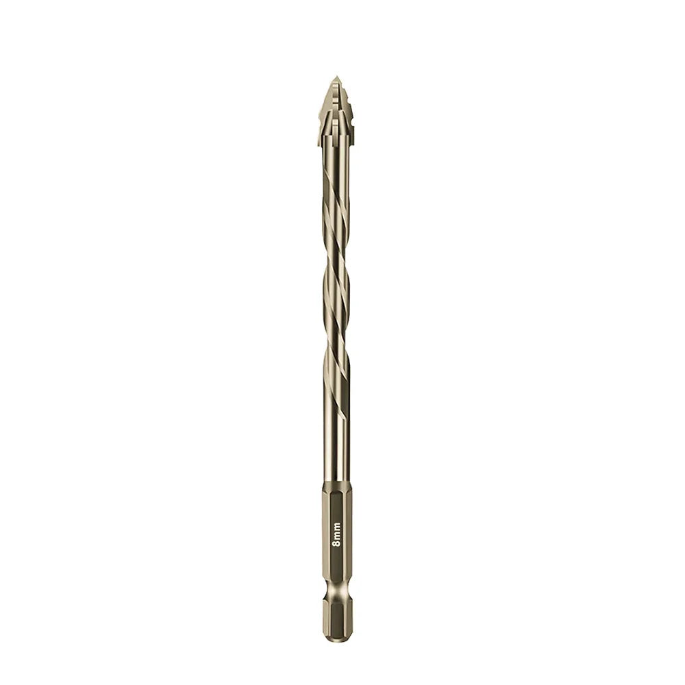 A single stainless steel serrated drill bit for concrete, tile, and glass.