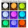 Seven colorful lights design moon lamps displayed in various colors and angles.