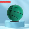 A mute ball-striped green basketball resting on a light blue stand.