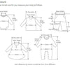 Diagrams showing how to measure the body for choosing the correct size of a cozy knit turtleneck sweater for kids.
