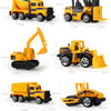 A set of ten die-cast construction trucks and vehicles in yellow and black colors.