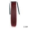 A long, dark reddish-brown hair extension in a straight style attached to a black clip-in ponytail extension.