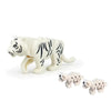 A set of 11 white and black striped tiger animal building blocks.
