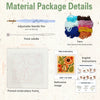 Material package details showing an adjustable needle pen, thick needle, yarn in various colors, and a printed embroidery fra