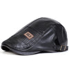 Black men's retro faux leather newsboy cap with a decorative square patch