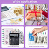 A set of financial planning tools including a calculator, money, and a binder for budget tracking.