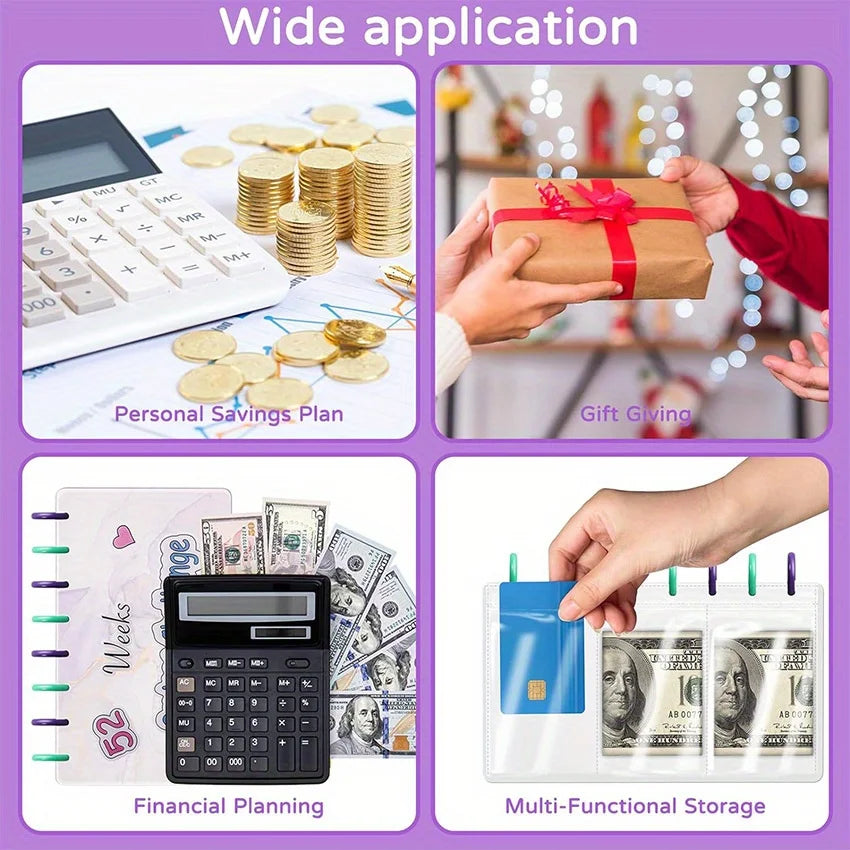 A set of financial planning tools including a calculator, money, and a binder for budget tracking.
