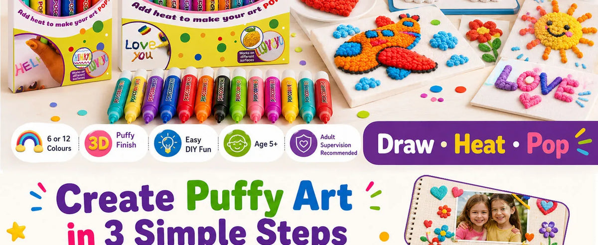 A set of Magic Popcorn Pens used for 3D puffy textured drawing art in cards and crafts.