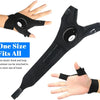 Black LED fingerless gloves with a built-in flashlight shown being worn on a hand.