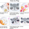 Instructions showing how to use a diamond painting sticker kit to create an animal design.