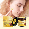A woman applies Bee Venom Skin Restoration Cream to her face, showing the jar and packaging.