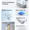 A white compact travel power strip featuring a 5-port combination charging design with multiple protection features and flat 