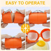 Orange egg shell opener tool demonstrating easy operation and separation of an egg.