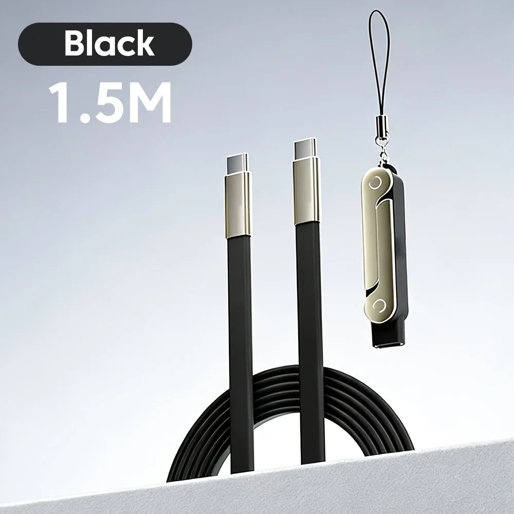Musta 1,5 metrin pikalataava USB-C-kaapeli taitettavan puhelintelineen kanssa.