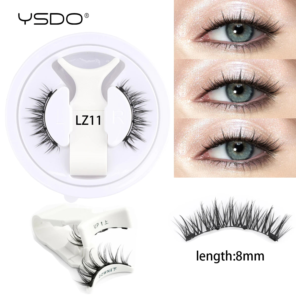Kit de cils magnétiques 3D en vison blanc avec pince à appliquer et échantillon de longs cils noirs