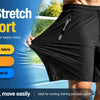 Black men's high-stretch shorts shown on a person, highlighting comfort and flexibility for sports.