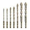 A set of various size serrated drill bits for concrete, tile, and glass in a metallic finish.
