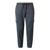Dark gray men's casual cargo pants with a drawstring waist and side pockets
