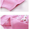 Pink dinosaur print kids short-sleeve t-shirt and shorts set shown in detail