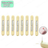 A set of eight yellow-white needle threaders and seam rippers for sewing projects.