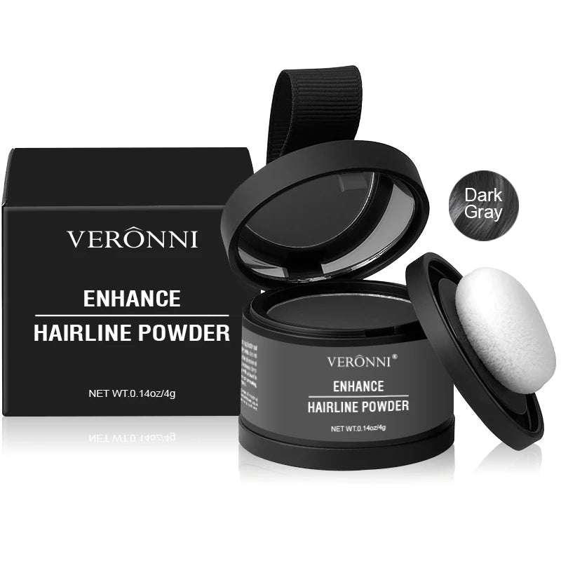 Veronni Enhance Hairline Powder product with black packaging and white powder visible.