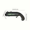 Black vintage cap gun style bottle opener tool shown with dimension lines.