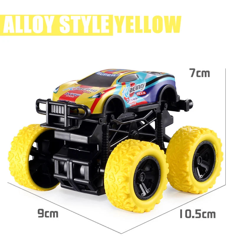 Yellow alloy style pull-back stunt SUV toy car with large wheels
