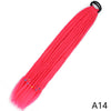 A bright coral pink pre-braided ponytail extension with an elastic band.