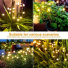 Solar firefly garden lights illuminating plants and creating a romantic outdoor atmosphere.