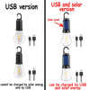 Sammenligning af USB-version og USB- og solcelleversion af en vintage LED-campinglygte.