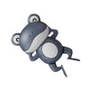 A gray and white wind-up frog bath toy for toddlers.