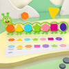 A magnetic caterpillar puzzle toy featuring various colored and shaped pieces for learning.