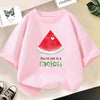 Pink kids t-shirt featuring a watermelon print and the text You're one in a melon