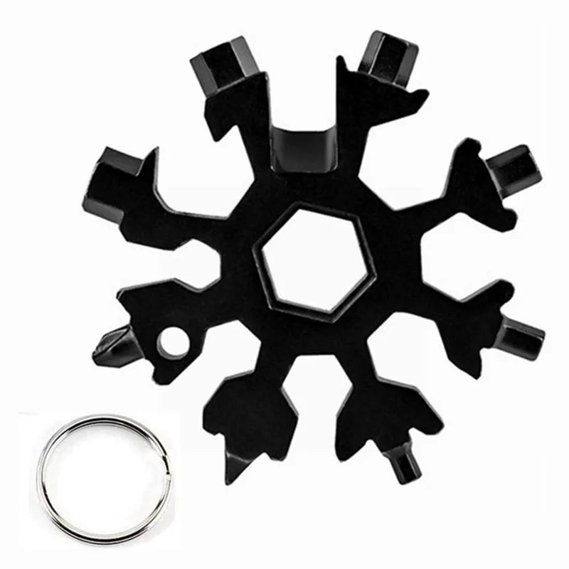 Black 18-in-1 compact multi-tool featuring various tools like a screwdriver and bottle opener.