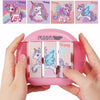 A pink rotating puzzle featuring unicorn, dinosaur, and sea animal designs for children.