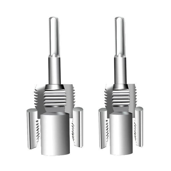 A set of dual-thread pipe tapping tools used for tapping PPR and PVC pipes.