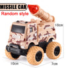 A military-style pull-back toy car with a large cannon barrel and rugged tires.