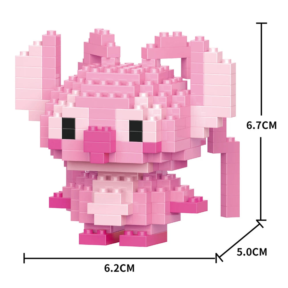 A pink micro building block figurine of a rabbit, showing its size dimensions.