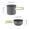 A gray ultralight camping cookware mess kit with a handle, shown in two views.