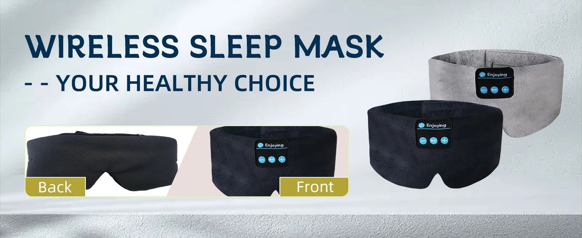En trådløs søvnmasker vist forfra og bakfra, som fremhever designet for sunn søvn.