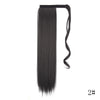 Black straight hair extension in a long ponytail with a wrap-around clip