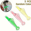 Five random color auto needle threaders for sewing machines shown in various angles.