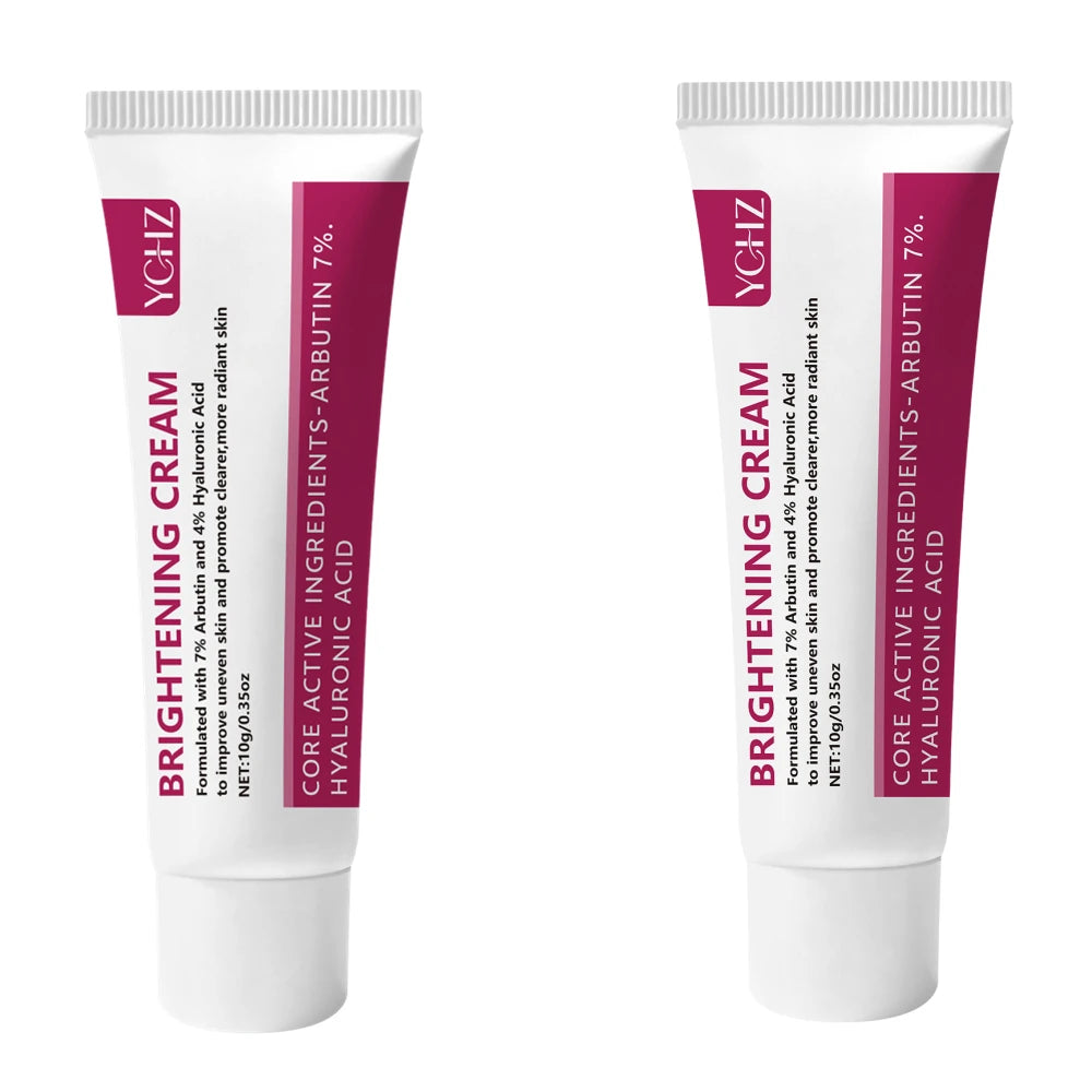 Tube of Brightening Cream formulated with Arbutin, Hyaluronic Acid, and Niacinamide