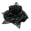 Black wide brim sun hat made of organza with ruffled mesh detailing
