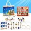 A colorful advent calendar featuring 24 days of Christmas charms and bracelets, alongside various jewelry items.