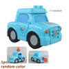 A light blue marble run building block car set with tracks and funnels