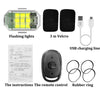 A set of flashing lights including LED strips, Velcro pads, a USB charging line, a remote control, and a rubber ring.